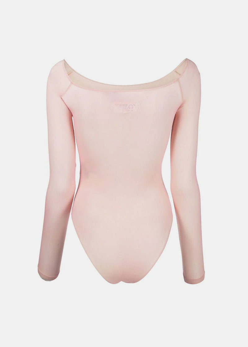Mm6 Maison Margiela Pink Semi-Sheer Bodysuit - NOBLEMARS