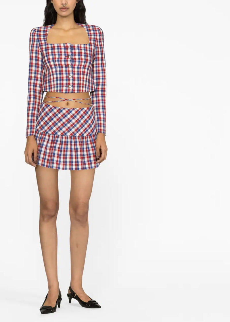 Alessandra Rich Blue/Red Checked Mini Skirt - NOBLEMARS