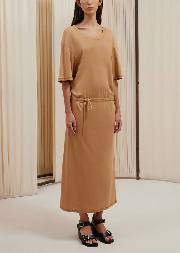 LEMAIRE Burnt Sand Belted Rib T-shirt Dress - NOBLEMARS