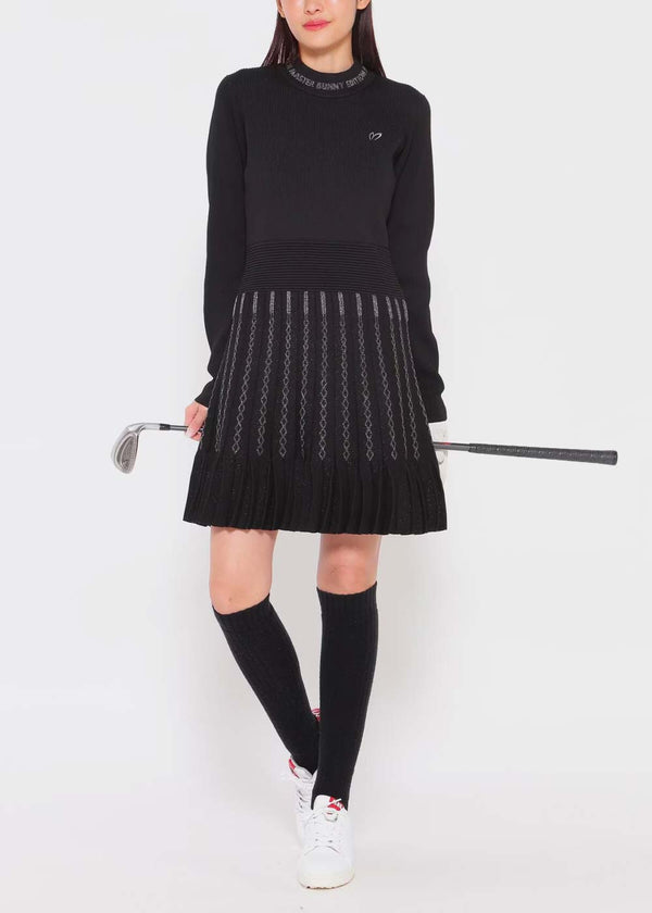MASTER BUNNY EDITION Black Rib/W Jacquard Mock Neck Knit Dress - NOBLEMARS