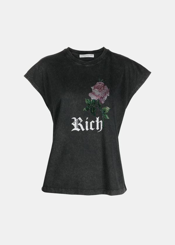 Alessandra Rich Black "Let's Kiss" Sleeveless T-Shirt - NOBLEMARS
