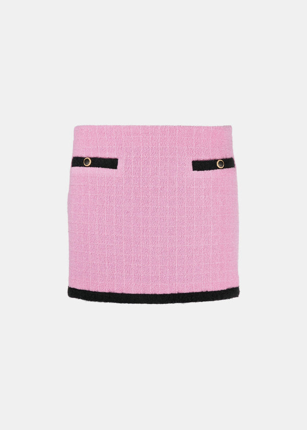 Alessandra Rich Pink Checked Tweed Boucle Mini Skirt
