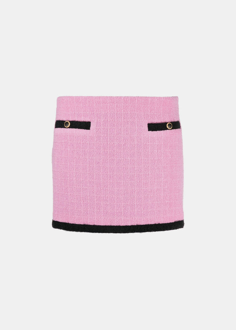 Alessandra Rich Pink Checked Tweed Boucle Mini Skirt - Noblemars