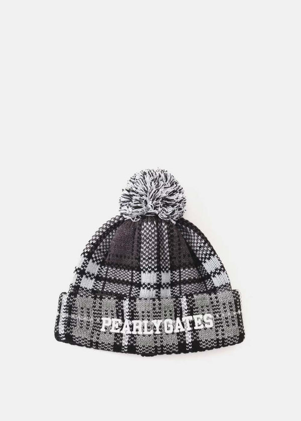 PEARLY GATES Grey Check Pattern Beanie - NOBLEMARS