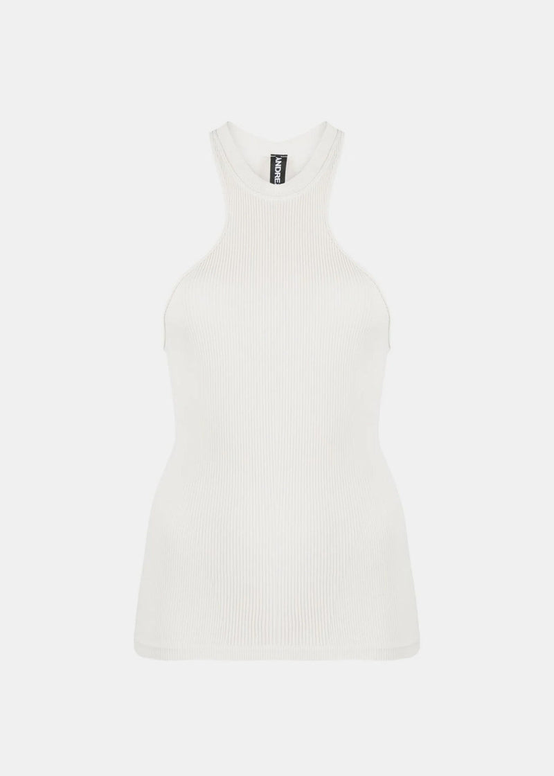 Andre¨¡damo White Ribbed Jersey Tank Top - NOBLEMARS