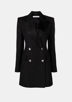 Alessandra Rich Black Wool Lurex Pinstripe Mini Dress - NOBLEMARS
