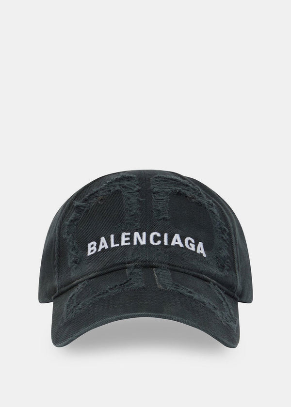Balenciaga Black Embroidered-Logo Distressed Cap - NOBLEMARS