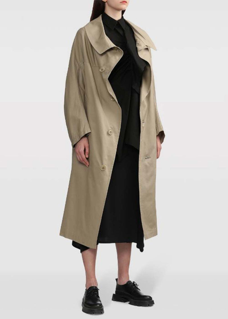 Y'S Beige Long-Collar Cotton Single-Breasted Coat - NOBLEMARS