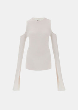 RICK OWENS White Open-Shoulder Ribbed Top - NOBLEMARS