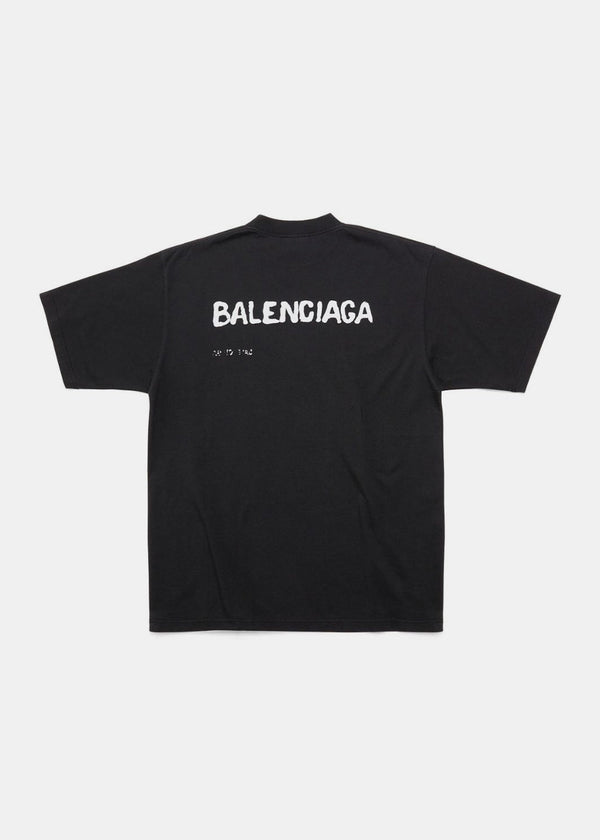 Balenciaga Black Hand Drawn-Logo Large Fit T-Shirt - NOBLEMARS