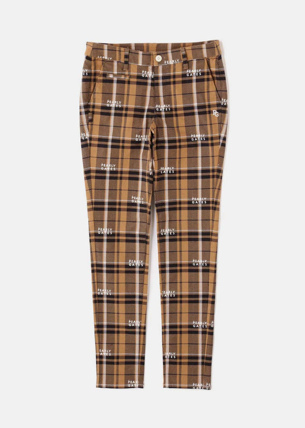 PEARLY GATES Beige Cotton Stretch Calze Check Pants - NOBLEMARS