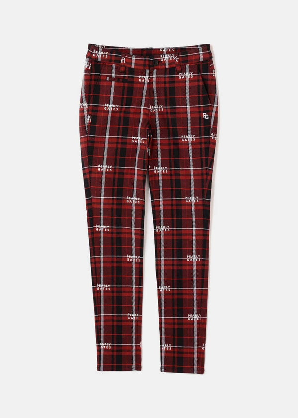 PEARLY GATES Red Cotton Stretch Calze Check Pants - NOBLEMARS