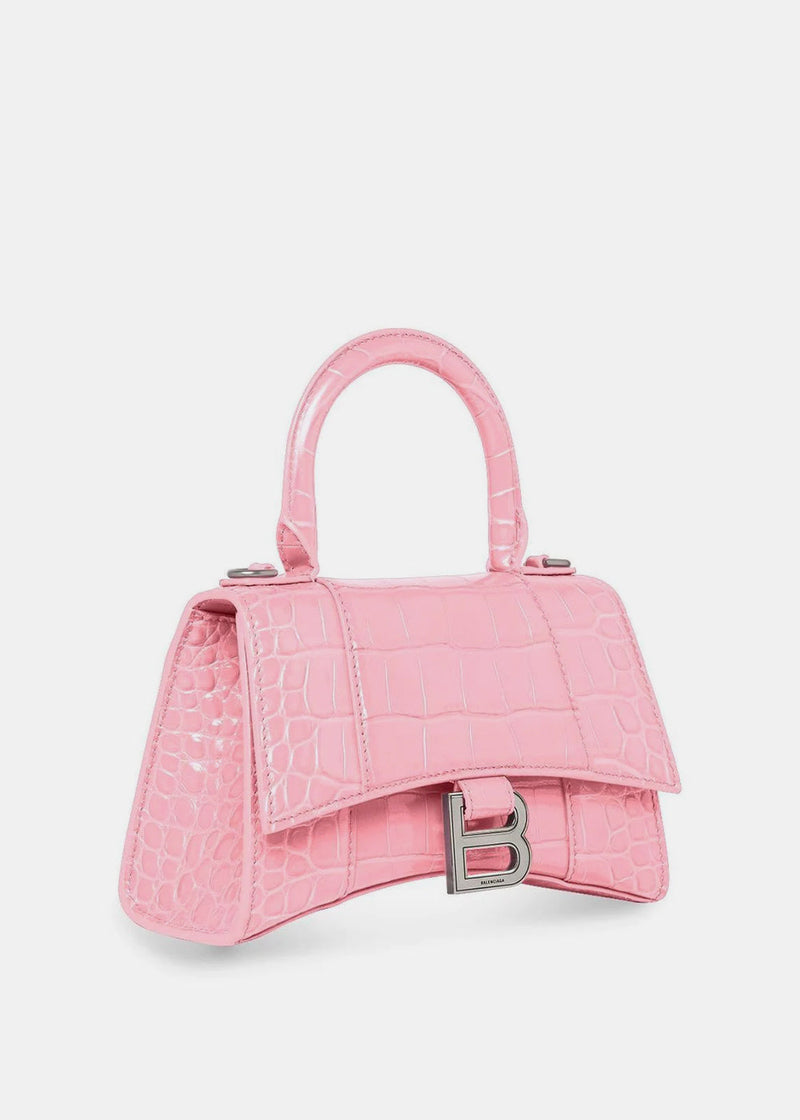 Balenciaga Hourglass Small Bag - Sweet Pink Croc/Silver