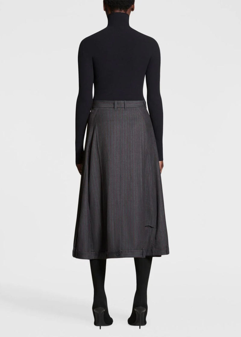 BALENCIAGA Grey Pinstripe A-Line Skirt - NOBLEMARS