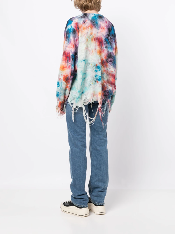 R13 WOMEN PRINTED TIE-DYE DESTROYED OVERSIZED PULLOVER