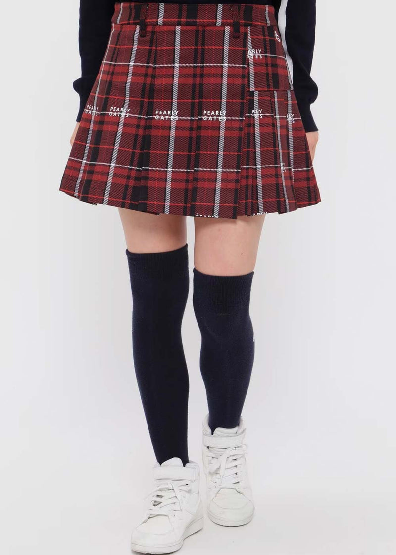 PEARLY GATES Red Cotton Stretch Calze Check Skirt - NOBLEMARS