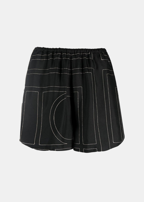 TOTEME Black Monogram Silk Pyjama Shorts - NOBLEMARS