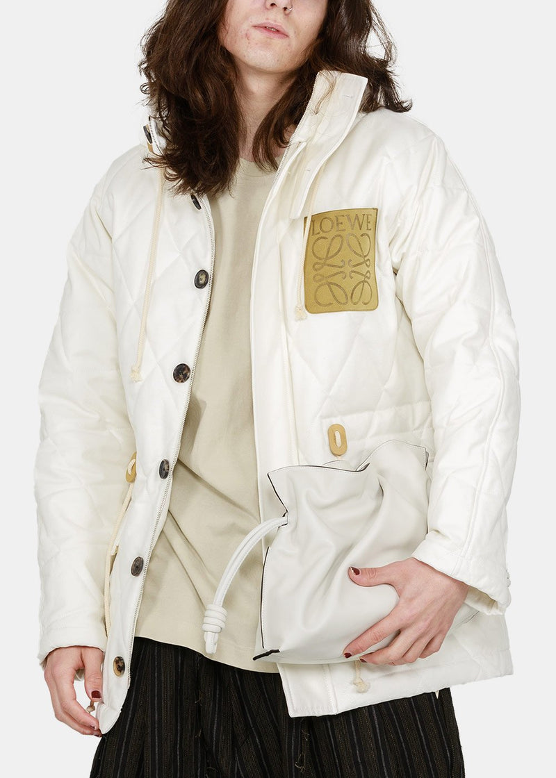 Loewe White Quilted Hooded Parka - NOBLEMARS