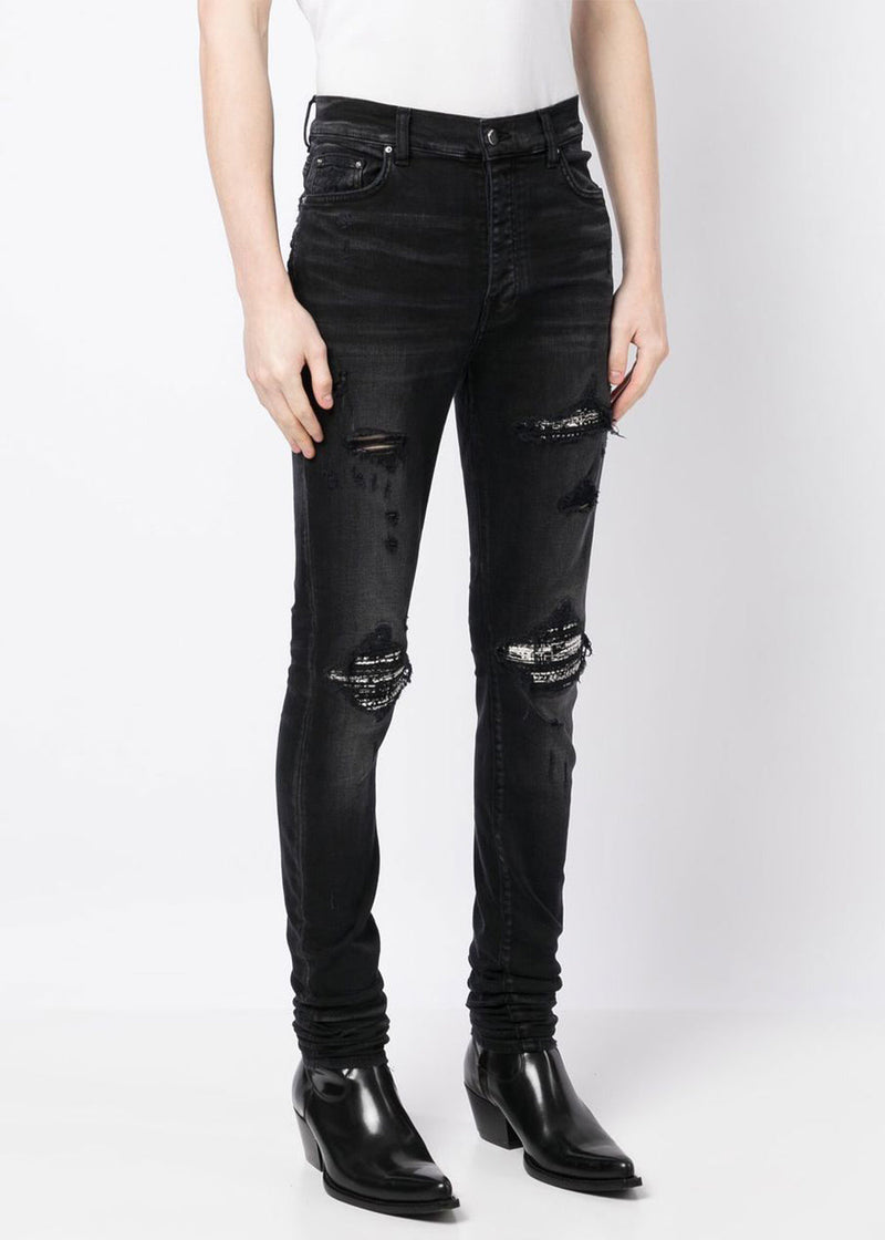 Amiri Black MX1 Bouclé-Trim Skinny jeans - NOBLEMARS