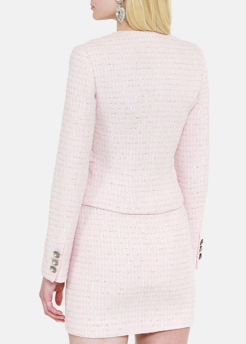 Alessandra Rich Pink & White Sequin Tweed Jacket - NOBLEMARS