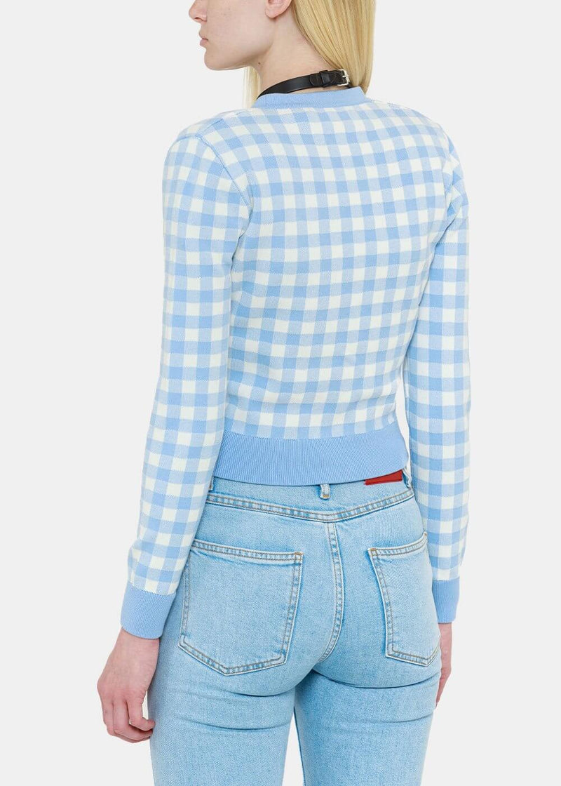 Alessandra Rich Blue & White Gingham Cropped Cardigan - NOBLEMARS