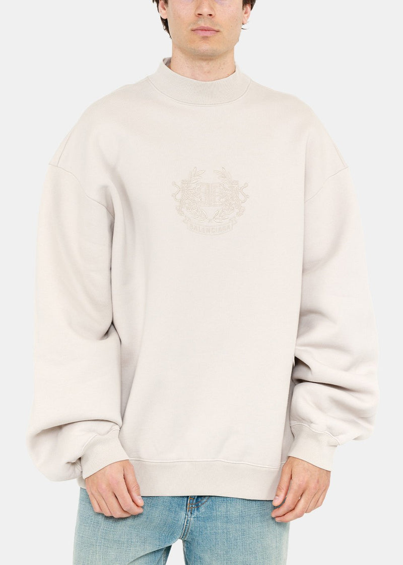 Balenciaga Beige Logo Embroidery Sweatshirt - NOBLEMARS
