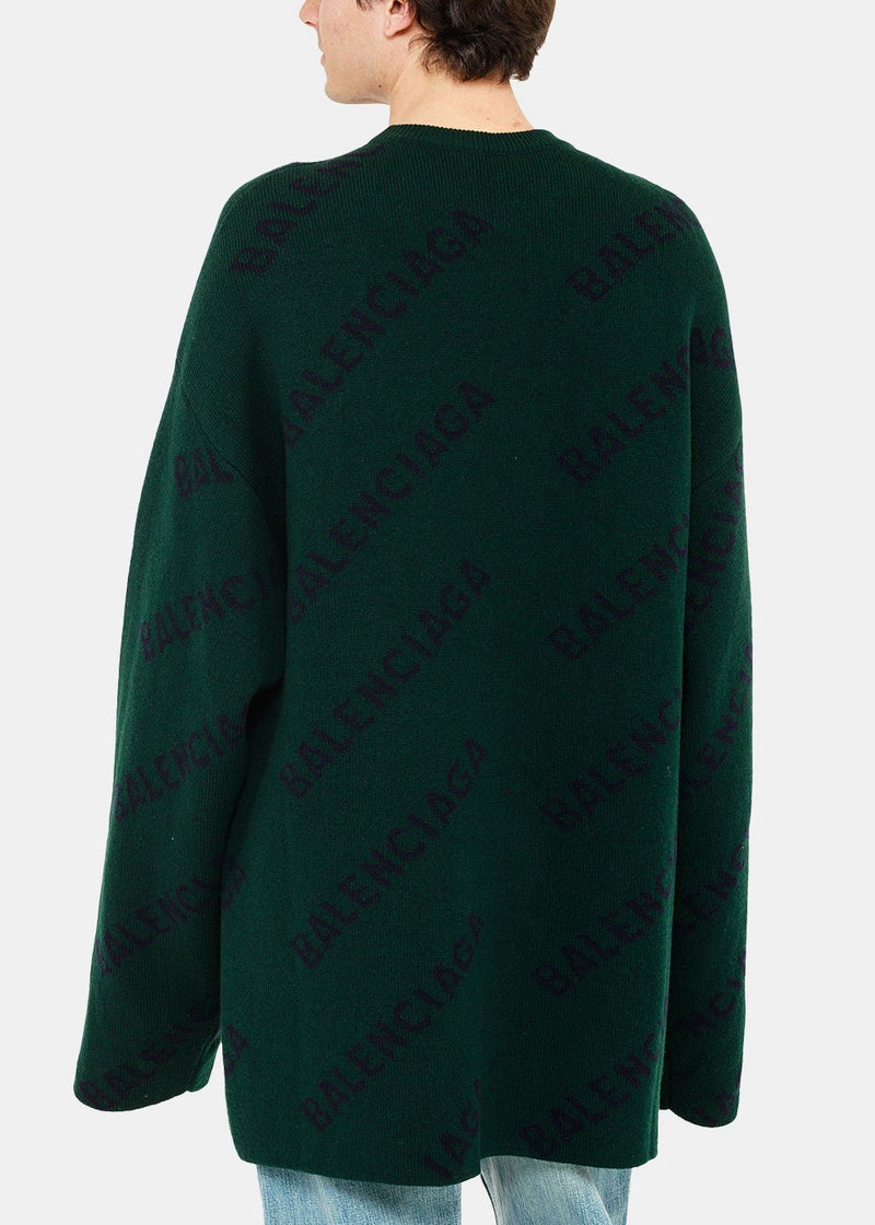 Balenciaga Dark Green Logo Jacquard Sweater - NOBLEMARS