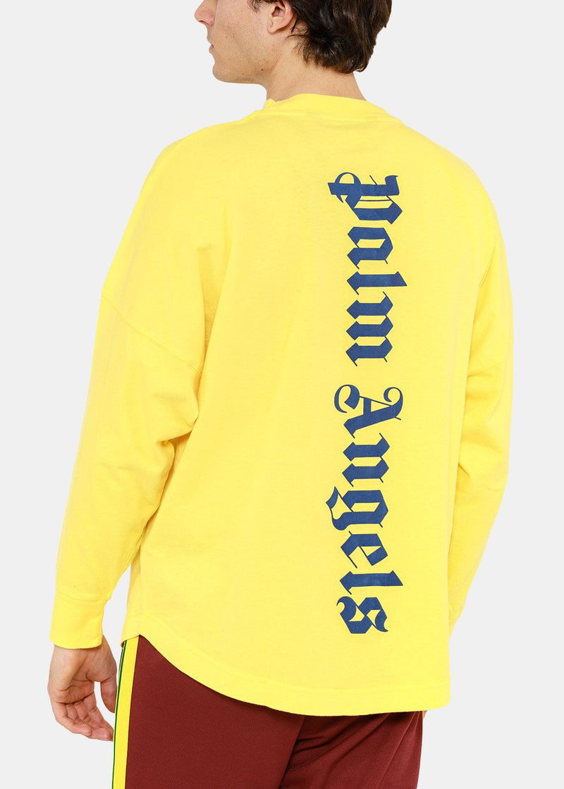 Palm Angels Yellow Vertical Logo Print T Shirt   NOBLEMARS