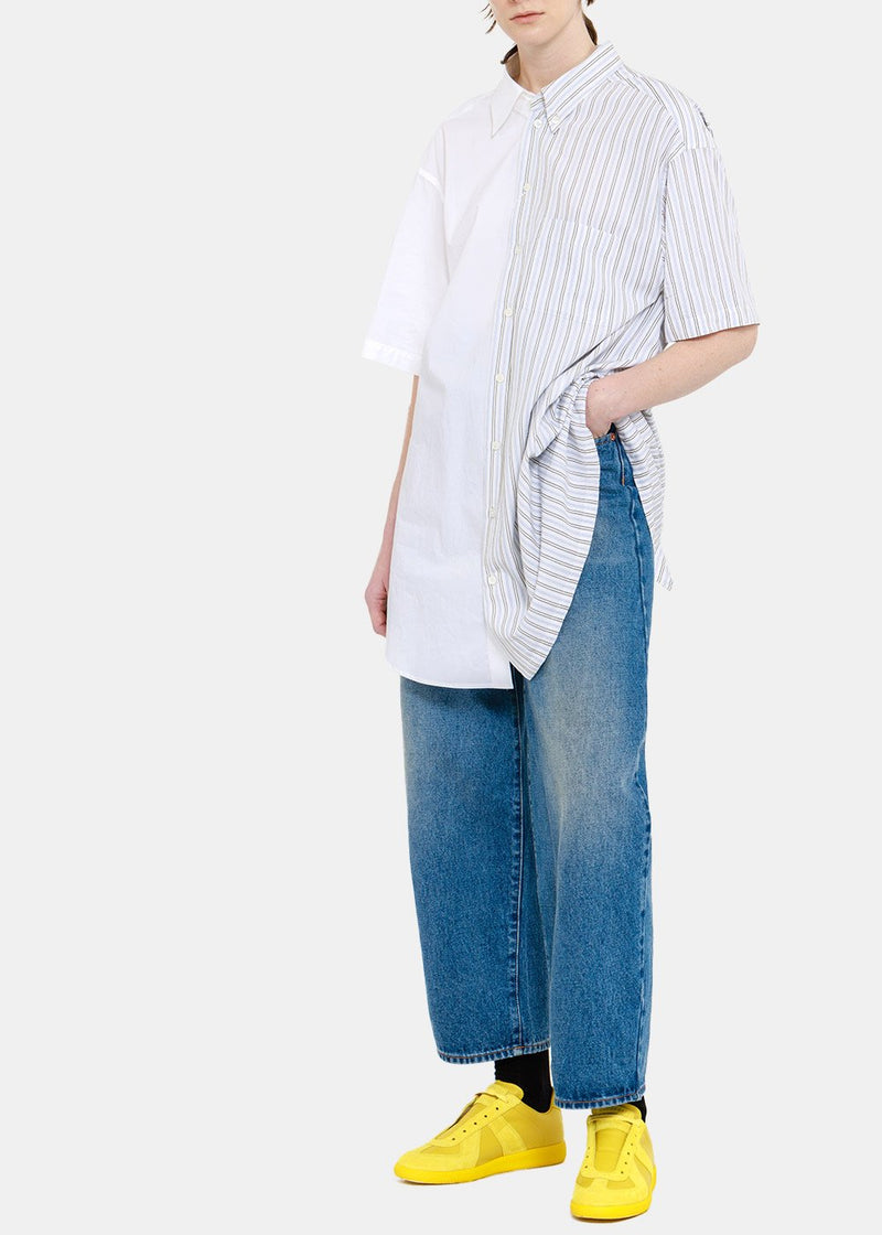 MM6 Maison Margiela White & Blue Stripe Paneled Shirt Dress - NOBLEMARS