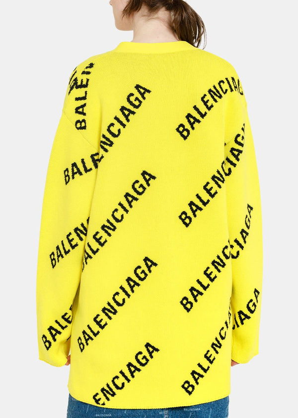 Balenciaga Yellow Logo Jacquard Cardigan - NOBLEMARS