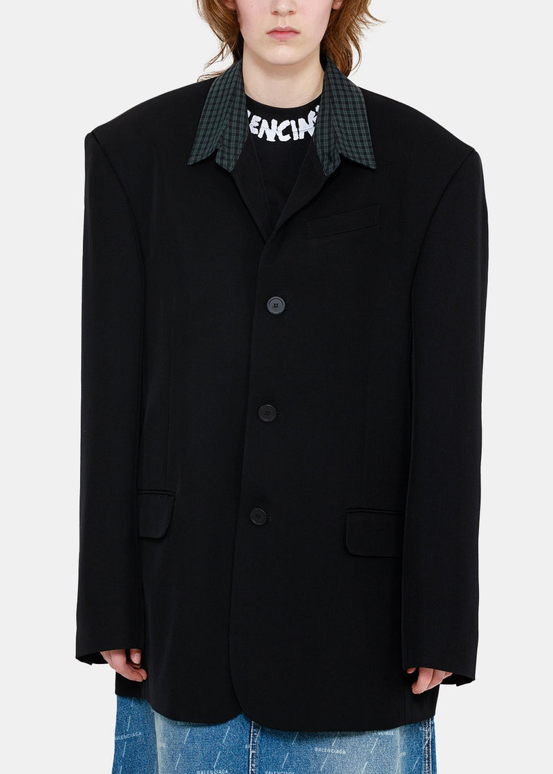 Balenciaga Black Twill Tailored Shirt Jacket - NOBLEMARS
