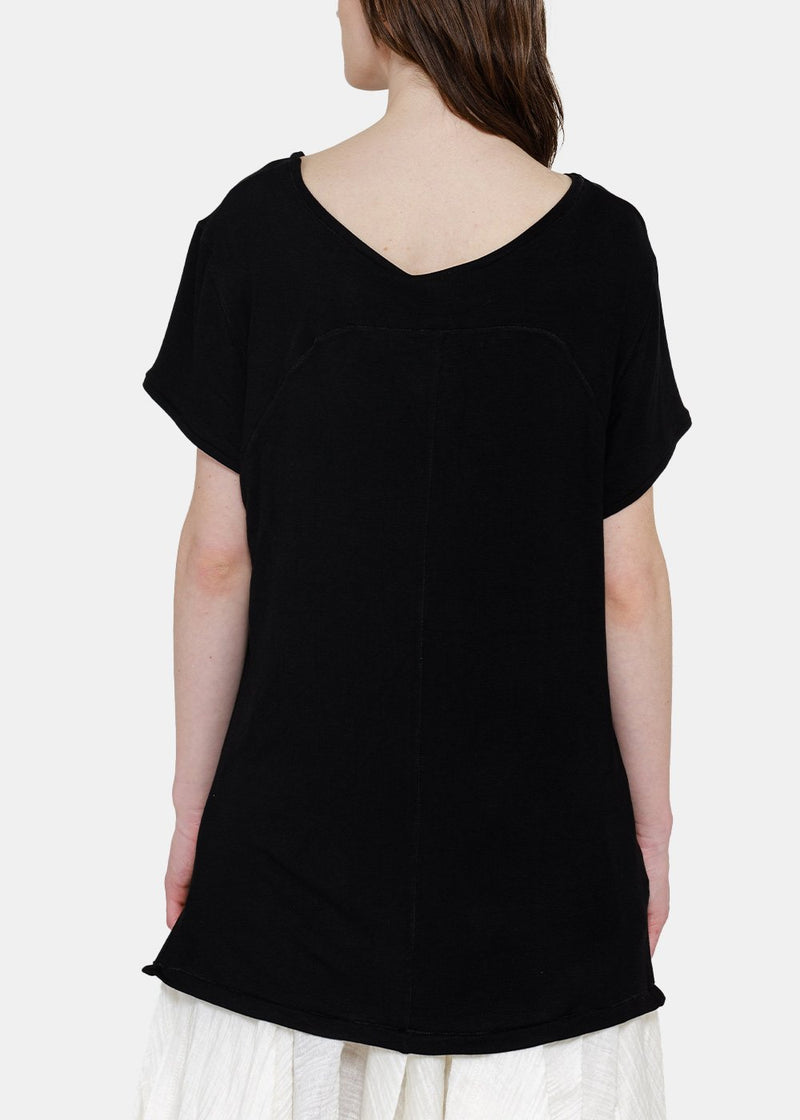 Peng Tai Black Low-Back Cotton Silk T-Shirt - NOBLEMARS