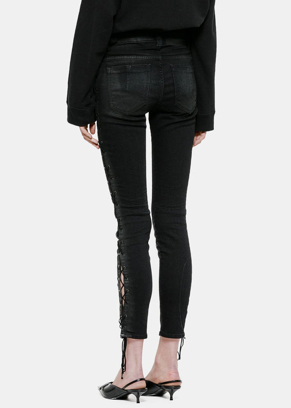 Unravel Project Black Waxed Denim Lace-Up Jeans - NOBLEMARS