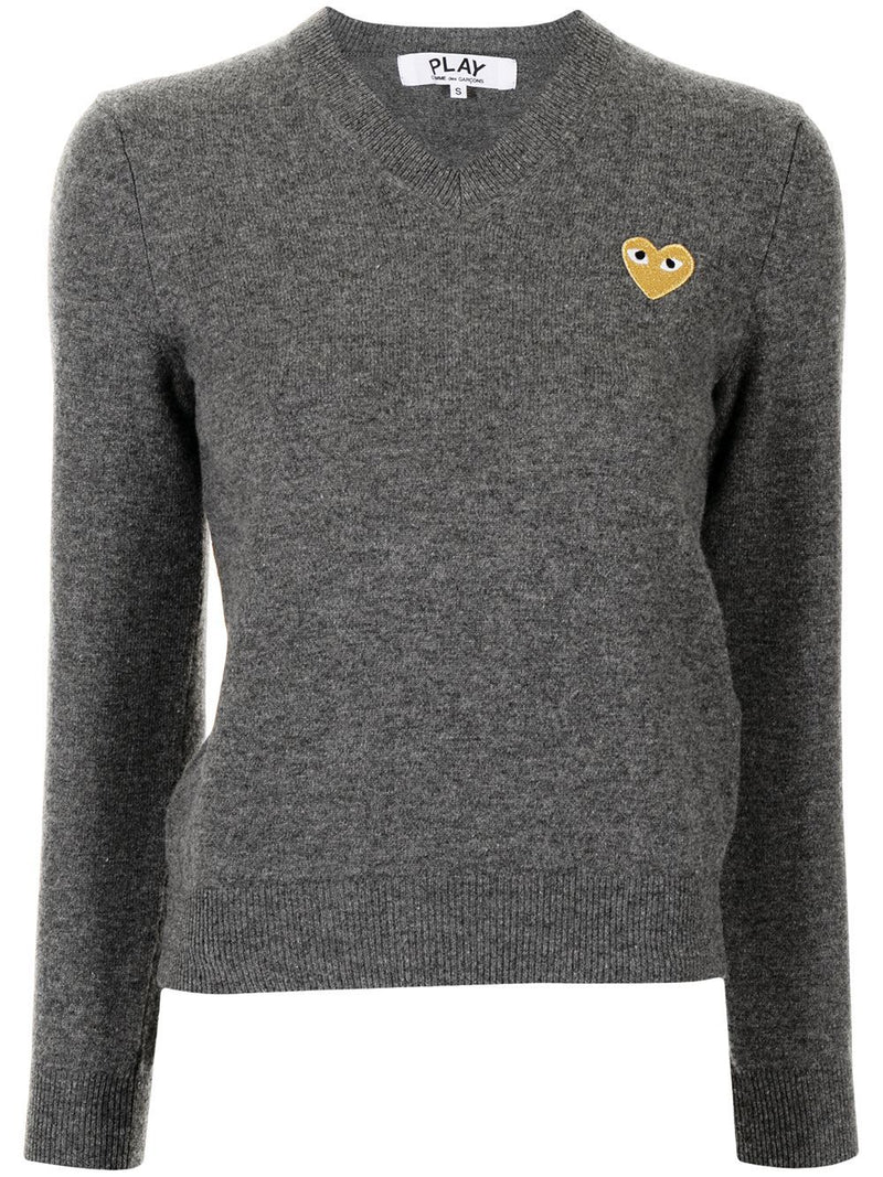 COMME DES GARCONS PLAY WOMEN GOLD HEART V-NECK PULLOVER - NOBLEMARS