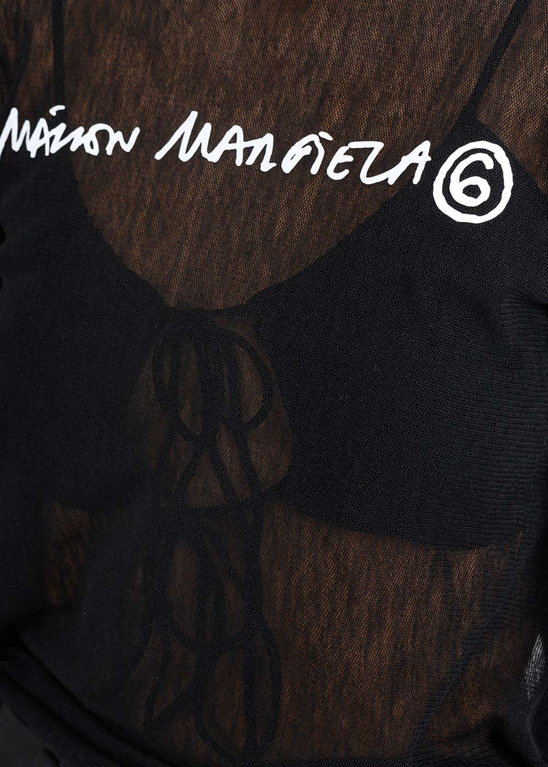 MM6 Maison Margiela Black Sheer Logo Print Top - NOBLEMARS