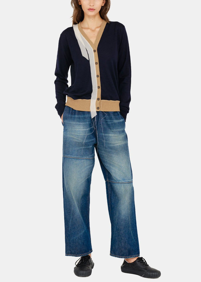 Maison Margiela Navy & Beige Destroy Knit Cardigan - NOBLEMARS