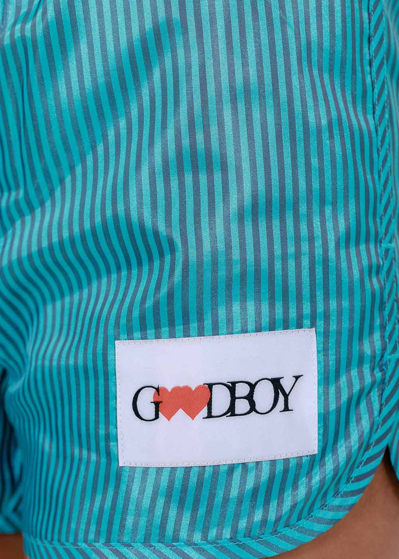 XOXOGOODBOY Blue Heart Logo Patch Striped Shorts - NOBLEMARS
