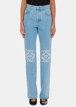 Loewe Wash Blue Anagram Cut-Out Jeans - NOBLEMARS