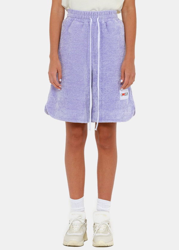 XOXOGOODBOY Violet Oversized Logo Patch Towel Shorts - NOBLEMARS