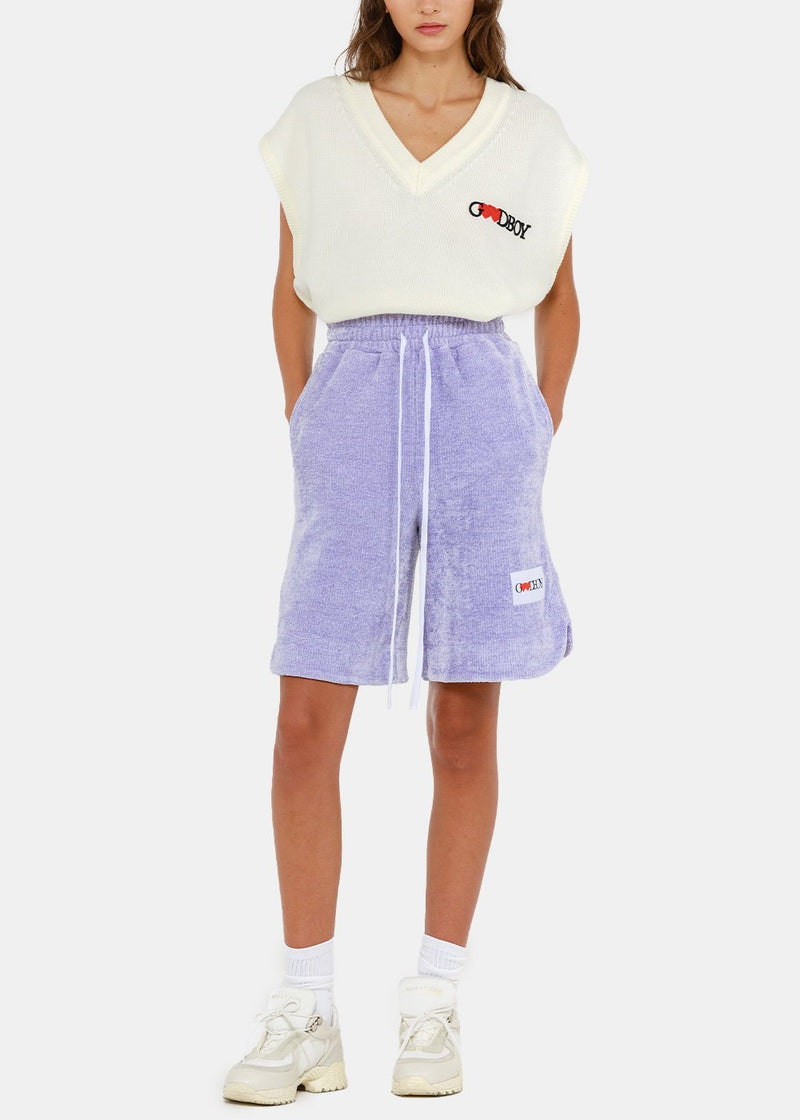 XOXOGOODBOY Violet Oversized Logo Patch Towel Shorts - NOBLEMARS