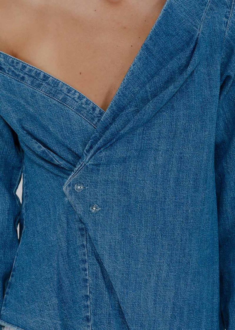 RtA Blue Lizbeth Asymmetric Denim Shirt - NOBLEMARS