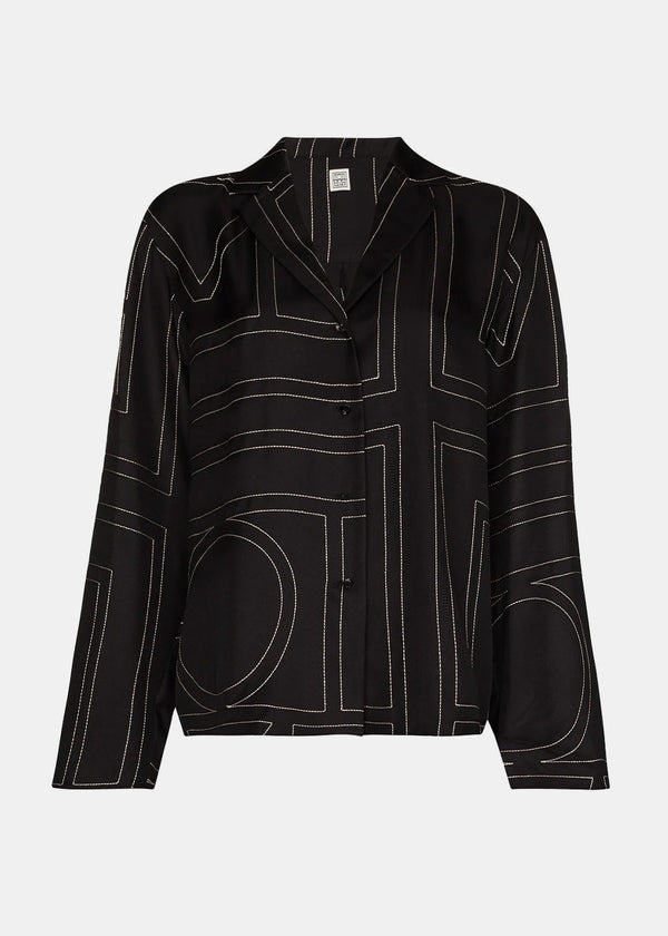 Toteme Black Monogram Silk Pyjama Shirt - NOBLEMARS