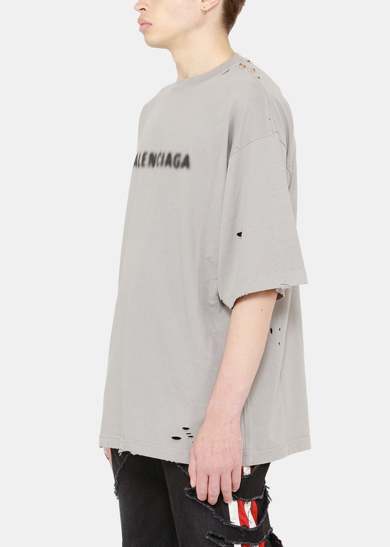 Balenciaga Steel Grey Wide Fit Logo T-Shirt - NOBLEMARS
