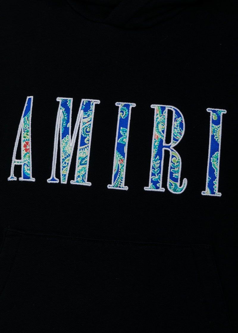 AMIRI Black Paisley Logo Embroidery Hoodie - NOBLEMARS