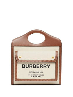 BURBERRY WOMEN MINI TWO-TONE CANVAS AND LEATHER POCKET BAG
