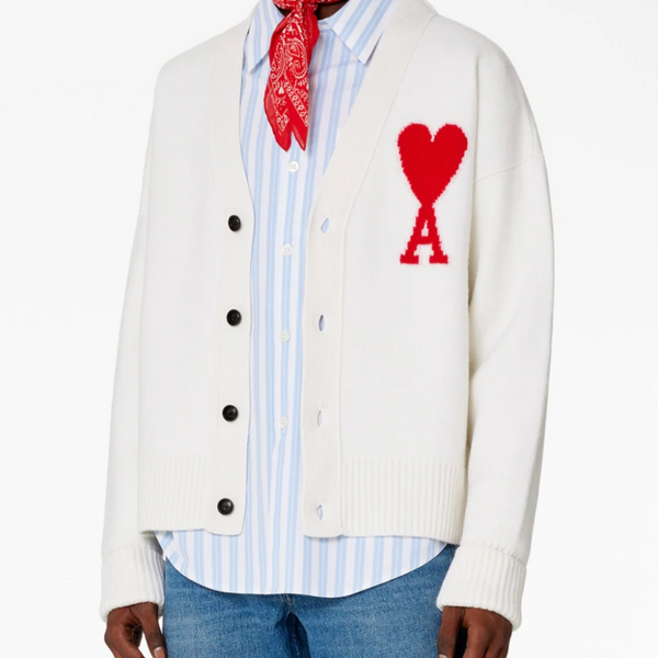 Ami Paris Red Ami De Coeur Cardigan Off-White/Red