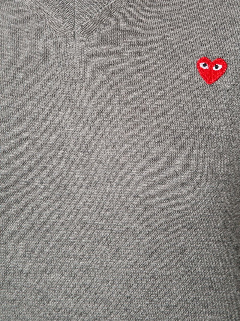 COMME DES GARCONS PLAY WOMEN SMALL RED HEART V-NECK PULLOVER - NOBLEMARS