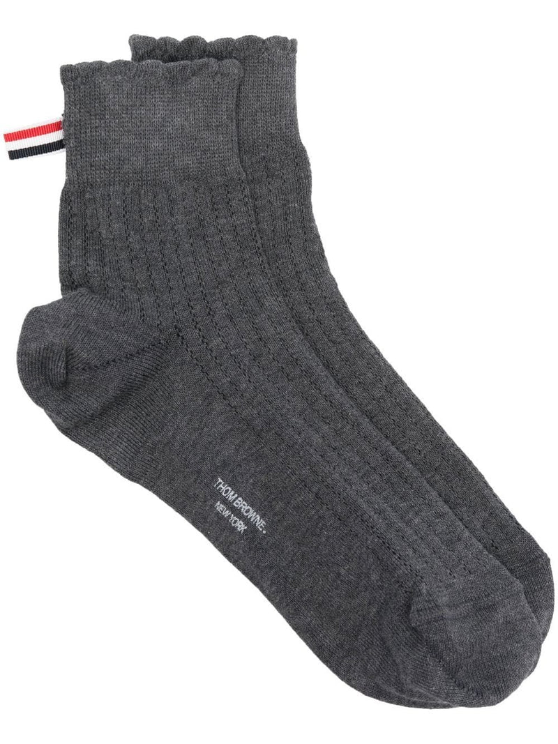 THOM BROWNE WOMEN CREW LENGTH POINTLESS SOCKS IN COTTON W/ SCALLOPED RIB AND RWB BOW - NOBLEMARS