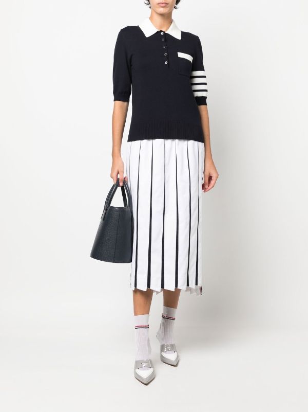 THOM BROWNE WOMEN HECTOR 4 BAR KNITTED POLO SHIRT - NOBLEMARS