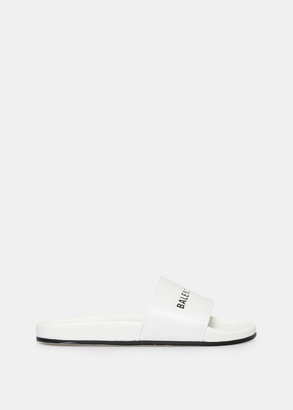 BALENCIAGA White Leather Slides - NOBLEMARS